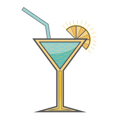 cocktail liquor  drink with lemon slice and straw over white background. vector illustration
