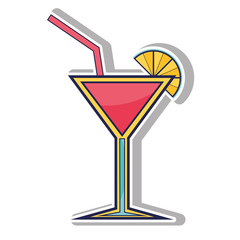 cocktail liquor  drink with lemon slice and straw over white background. vector illustration