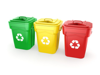 3D rendering Multicolor Recycling Bins