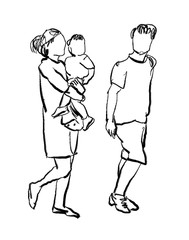 Fototapeta na wymiar father and daughter ink drawing isolated