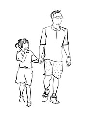 father and daughter ink drawing isolated