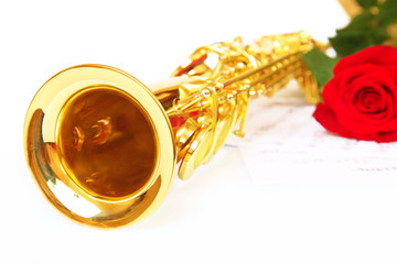 Musical notes and saxophone