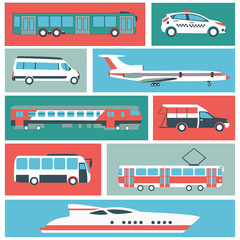 Vector set illustration of color public transport