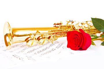 Musical notes and saxophone
