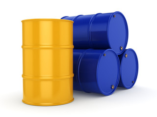 3D rendering blue and yellow barrels