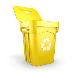 3D rendering Yellow Recycling Bin