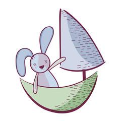sail boat toy with cute rabbit over white background. vector illustration
