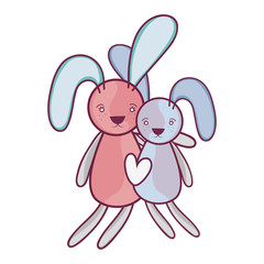cute rabbits with heart shape icon design over white background. vector illustration