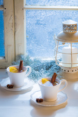 Hot and aromatic tea with cinnamon for Christmas