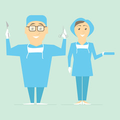 Fototapeta premium Couple of doctors. Physicians surgeons ready for operation. Vector