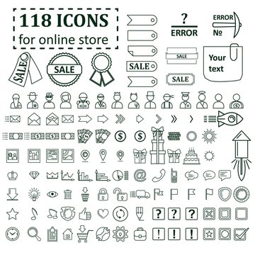 big set of 118 icons for website online store