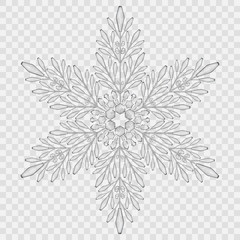 Big translucent crystal snowflake in gray colors. Transparency only in vector file