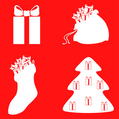 Set gifts on red background