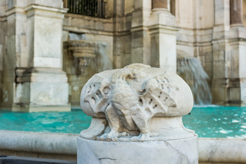 Fototapeta na wymiar detail marble fountain known throughout the world as Fontanone. Rome from Gianicolo