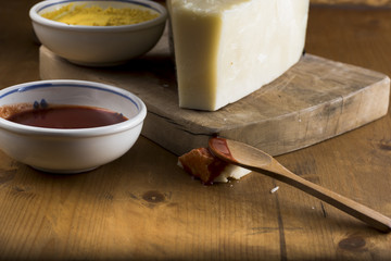 pecorino romano cheese to eat with sweet and spicy fresh sauces, Italian typical product