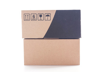 Closed cardboard box on white background.