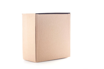 Closed cardboard box on white background.