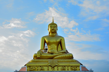 Thai buddha a statue ,Golden sculpture,Wet  Tiger Temple  kanchanaburi Thailand.