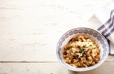 Bowl of risotto with mushrooms