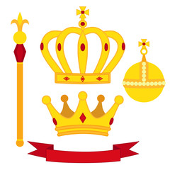 Heraldic symbols, monarch set. Royal traditions combination in flat style.