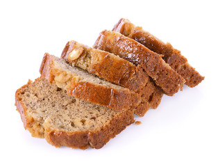 Almond banana bread on white background