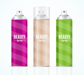 Aluminium Colorful Beauty Spray Can Set. Vector