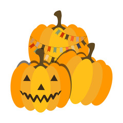 Pumpkins in three different designs on a white background