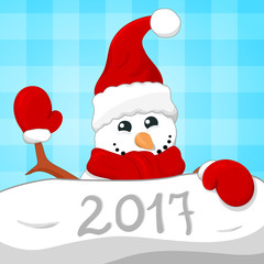 Snowman christmas background. Vector illustration.