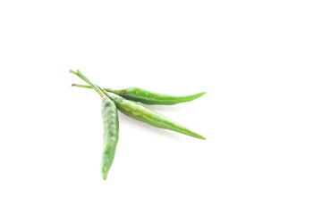 Green chili pepper on white background.