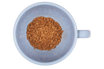 Blue cup of instant coffee on a white background