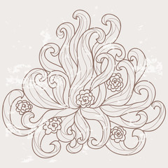 Hand drawn abstract doodle outline with grunge texture on sepia background, vector illustration.