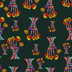 Abstract seamless background with colorful hand drawn stylized trees