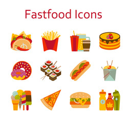 Fastfood and streetfood icons set. Vector illustration.