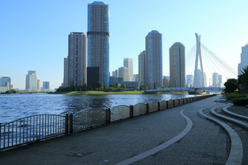 隅田川テラスと佃島の高層マンション群