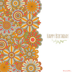 Fototapeta na wymiar Floral background made of many doodle flowers. Greeting card. Vector illustration.