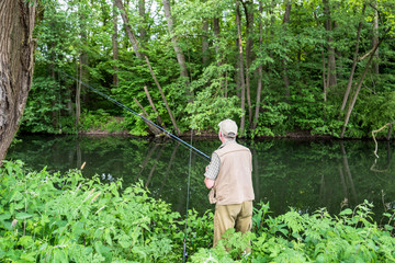 fishing trouts at river diemel, germany