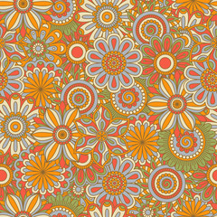 Fototapeta na wymiar Floral background made of many doodle flowers. Seamless pattern. Vector illustration.