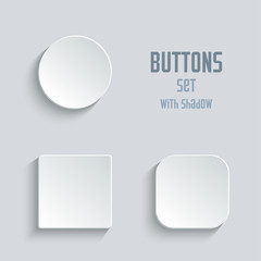 Vector white blank button set. Round square rounded buttons - 123881110