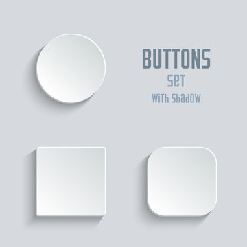 Vector white blank button set. Round square rounded buttons