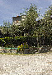 Outdoor view of  Restaurant on Tuscan hills, surrounded by nature