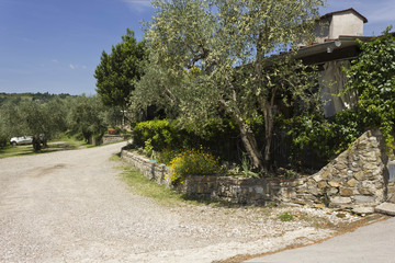 Outdoor view of Restaurant on Tuscan hills, surrounded by nature