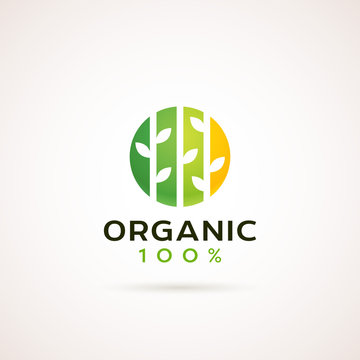Modern natural logotype template. 100 Percents Organic label.
