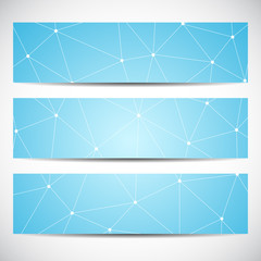 Abstract geometric banners molecule and communication. Science and technology design, structure DNA, chemistry, medical background, business and website