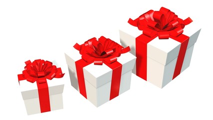 Presents gift boxes with red ribbons isolated on white 