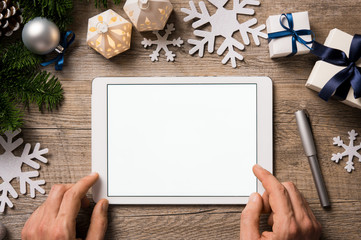 Christmas digital tablet - obrazy, fototapety, plakaty