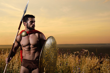 Young Spartan warrior in the field