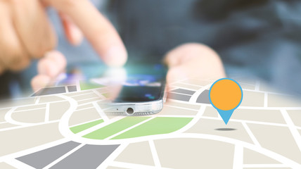 Navigation concept.map on smart phone.