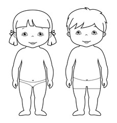 Vector coloring page of cute baby boy and girl