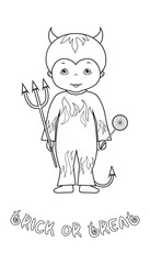 Halloween coloring page with cute devil