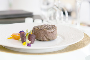 minimalistic dish steak with vegetables